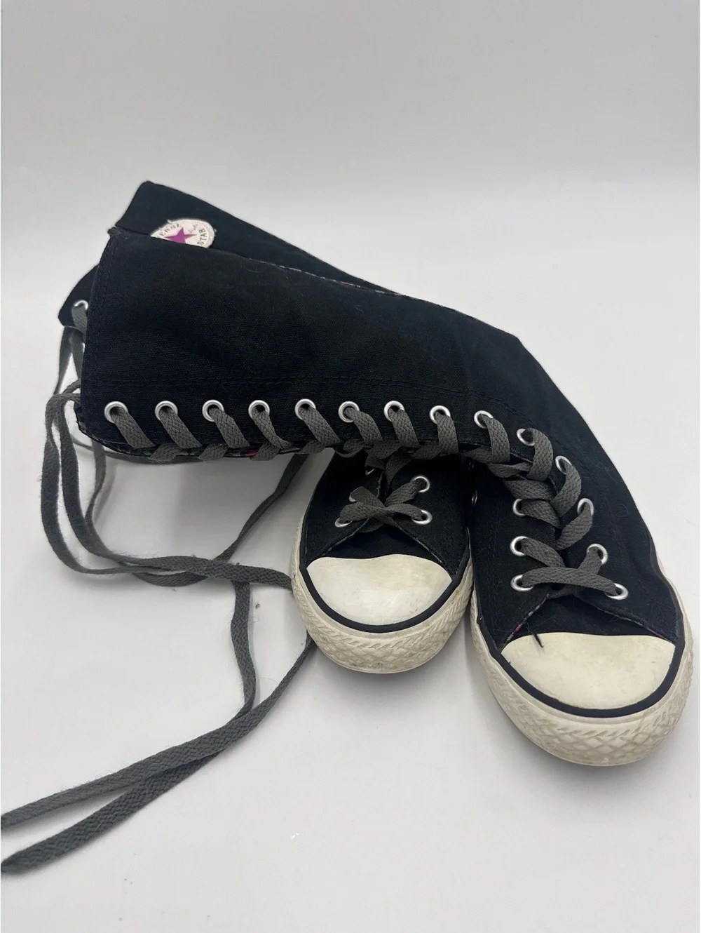 Converse Chuck Taylor All Star Black High-Top Knee-High Sneakers with Pink Accen